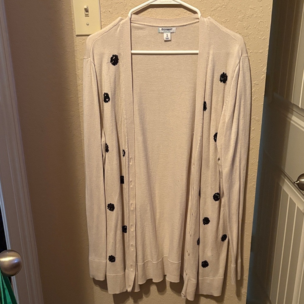 Sonoma Cream Cardigan with Black Floral Details